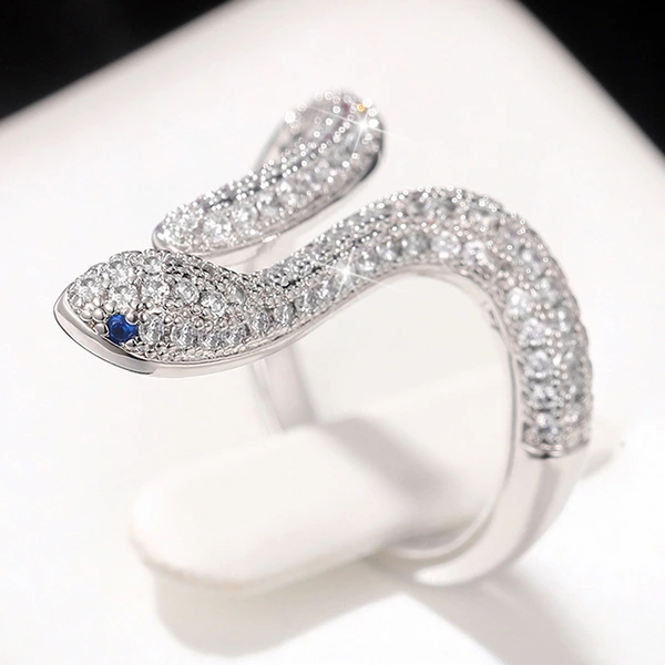 New full zirconium super flash U snake-shaped ring female niche design high-end light luxury trend open ring