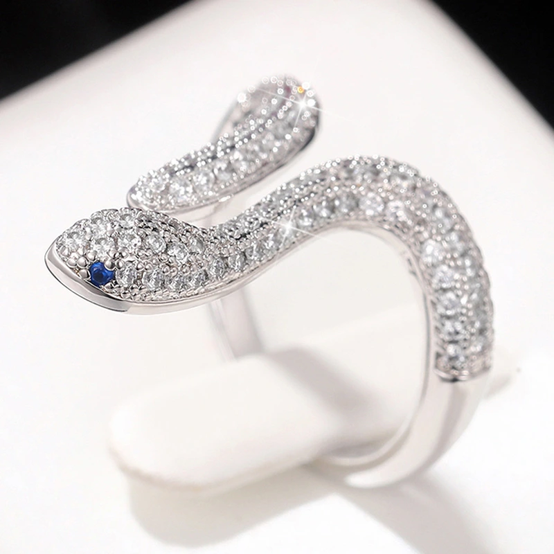 New full zirconium super flash U snake-shaped ring female niche design high-end light luxury trend open ring