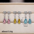 Internet celebrity live broadcast new long water drop pear-shaped flower earrings simulated yellow diamond topaz pink diamond earrings