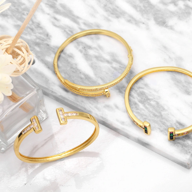 Diamond double T open bracelet European and American niche light luxury high-end nail bracelet Internet celebrity same bracelet women brf52