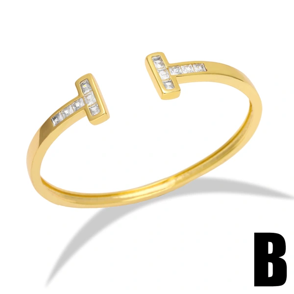 Diamond double T open bracelet European and American niche light luxury high-end nail bracelet Internet celebrity same bracelet women brf52