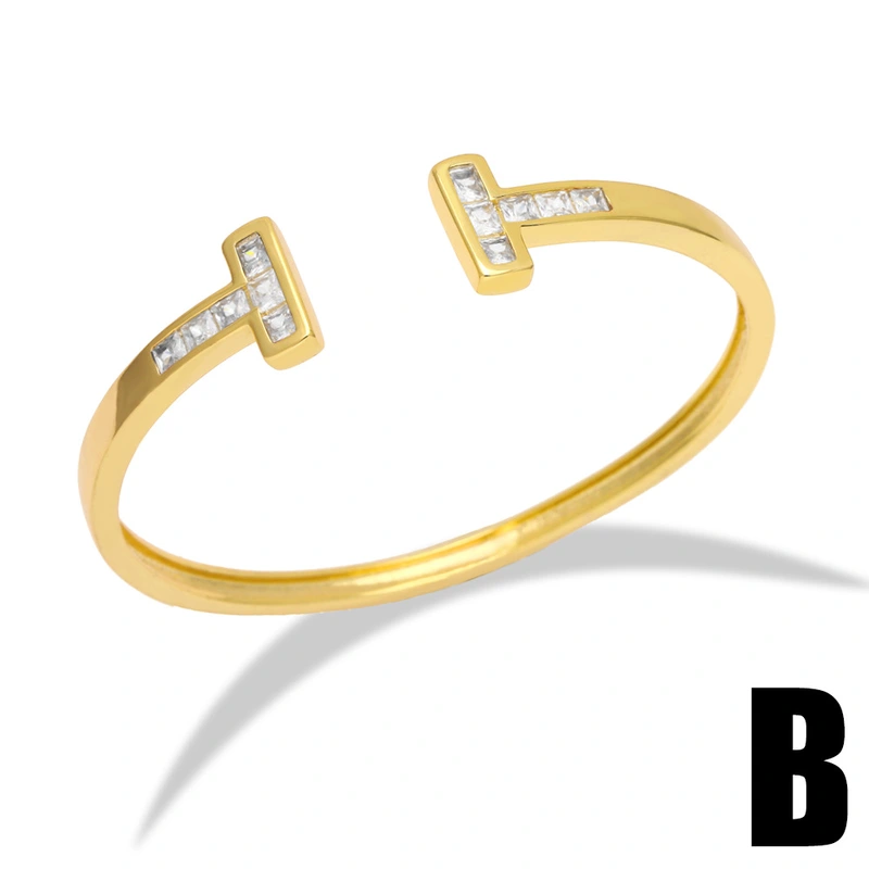 Diamond double T open bracelet European and American niche light luxury high-end nail bracelet Internet celebrity same bracelet women brf52
