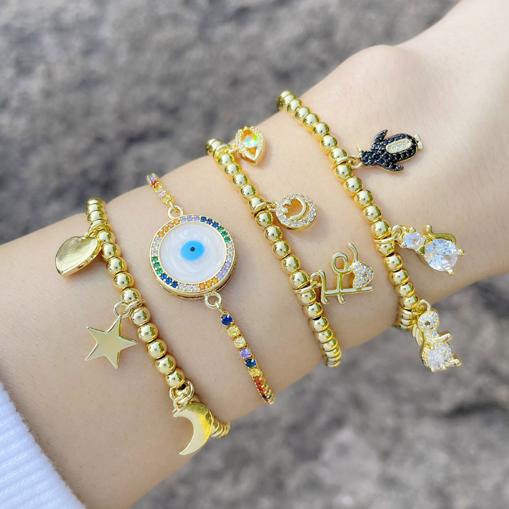 Clearance European and American style love moon star bracelet cute rabbit cat elastic round bead bracelet female brf61