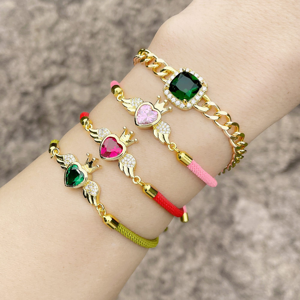 European and American retro popular heart-shaped hand jewelry sweet girl niche design crown love bracelet female brf86