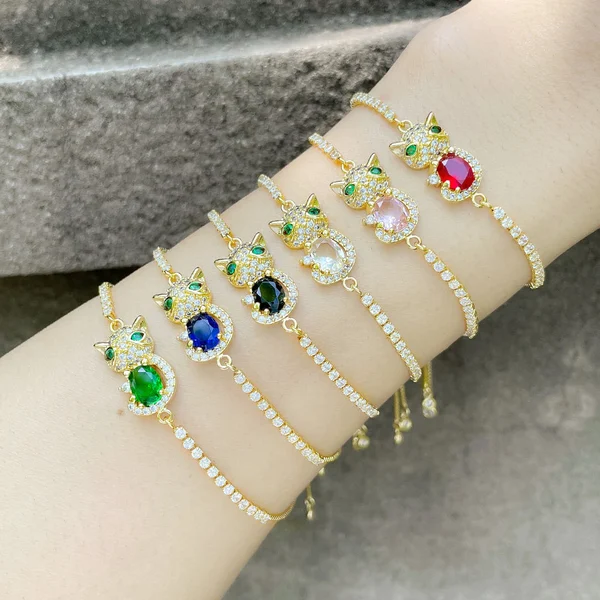 Clearance niche design full diamond colored zircon bracelet hot selling animal kitten bracelet brg28