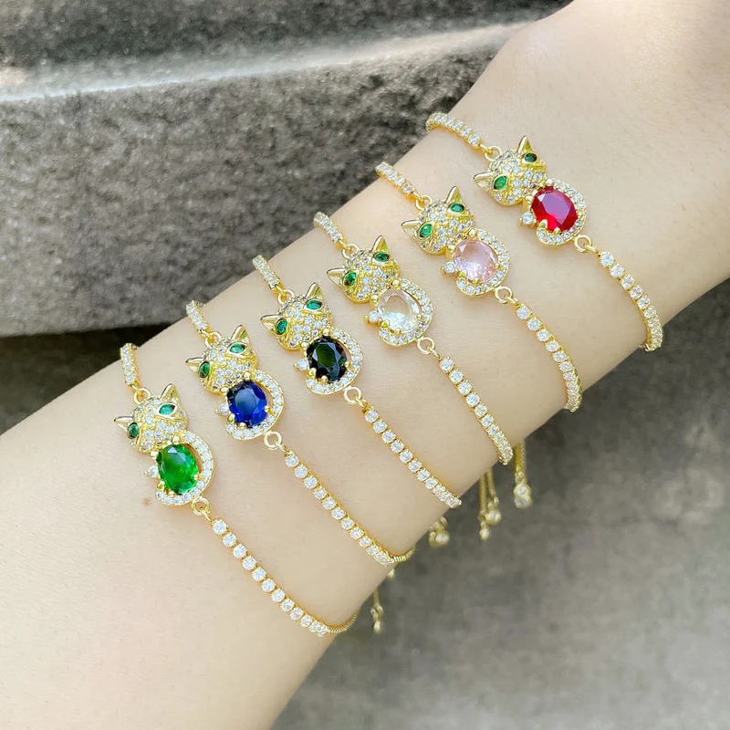 Clearance niche design full diamond colored zircon bracelet hot selling animal kitten bracelet brg28