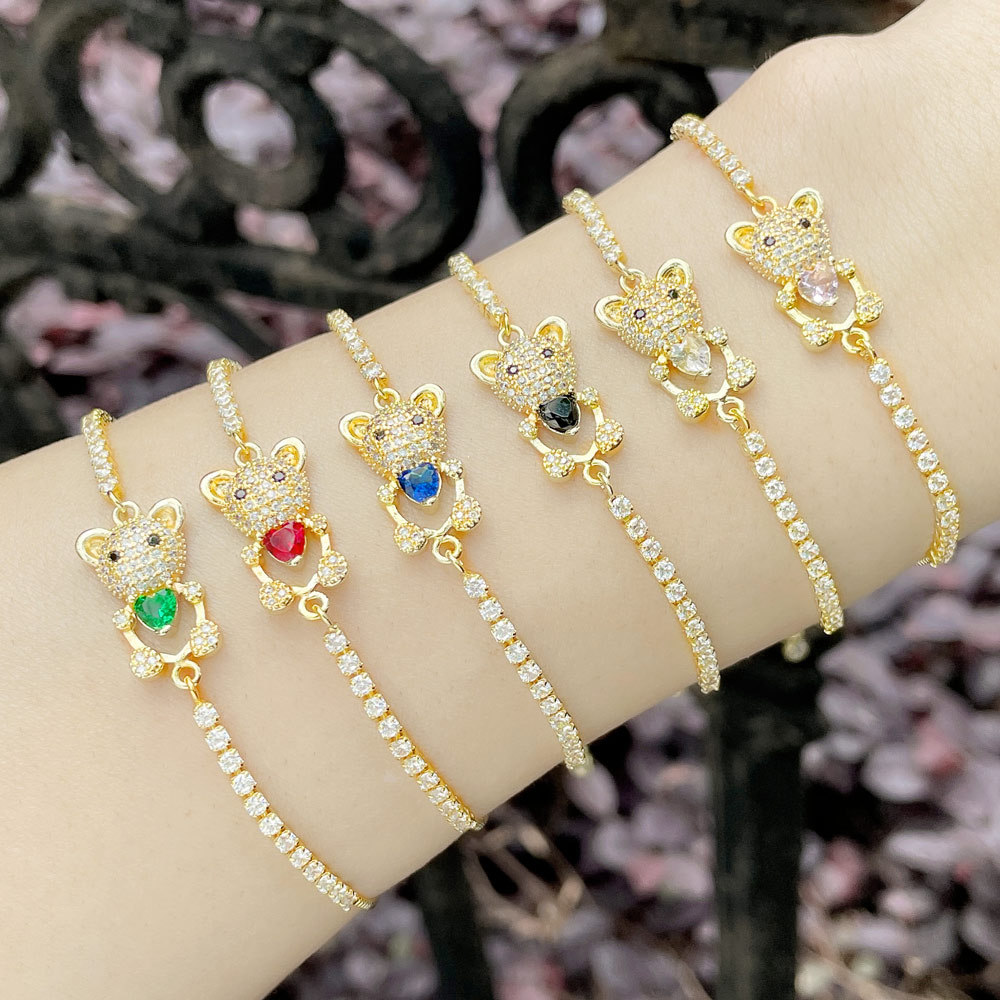 Love Bear Bracelet Women European and American niche girlfriends sisters couples hand jewelry trendy color zircon bracelet brg32