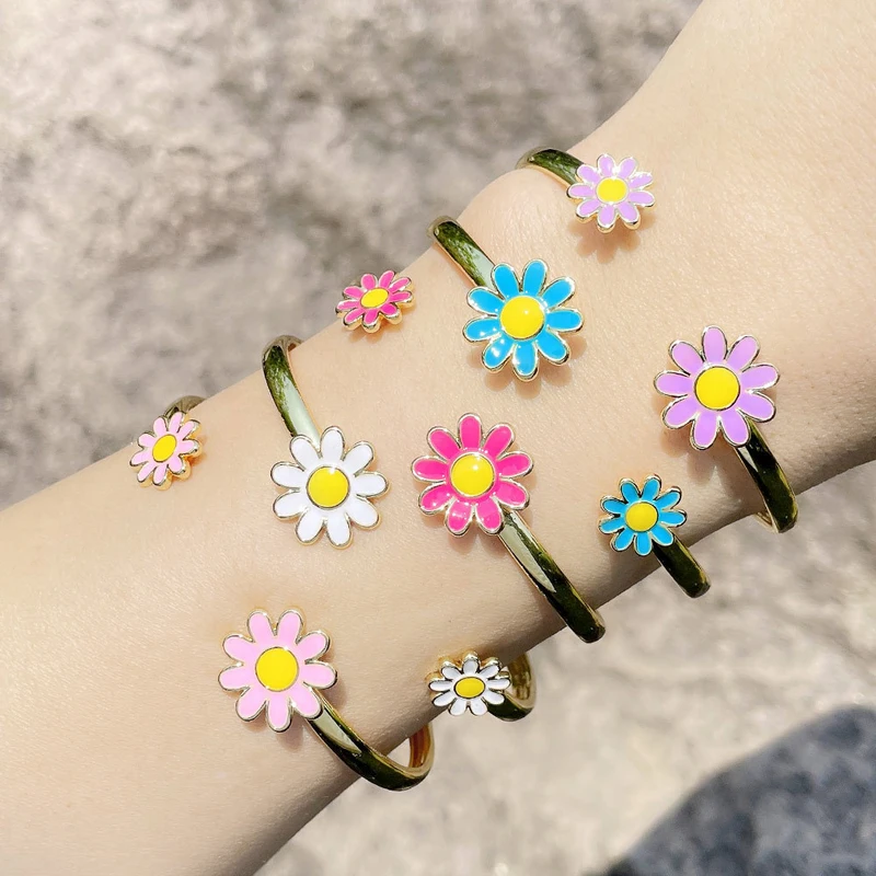 European and American fashion simple small daisy bracelet female Internet celebrity student small fresh color oil drop flower bracelet brg47