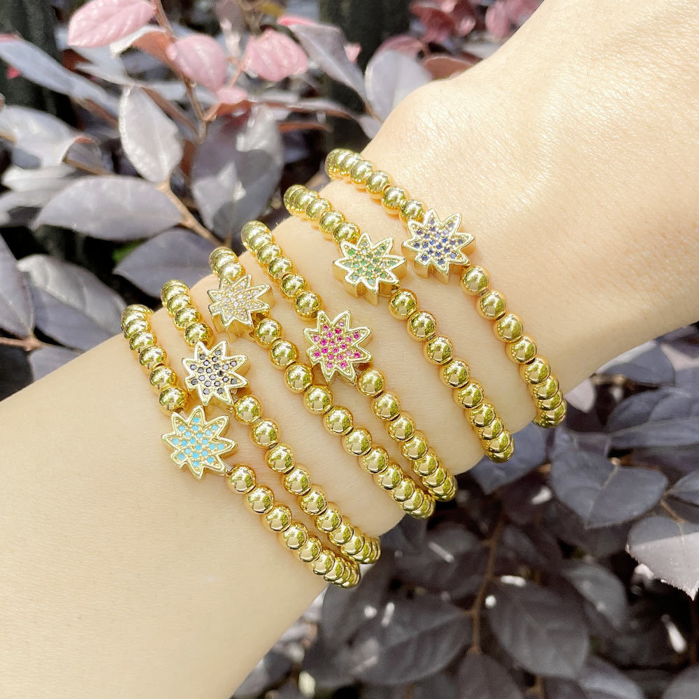 AS new European and American style leaf bracelet female copper gold-plated beaded elastic bracelet wholesale brg71