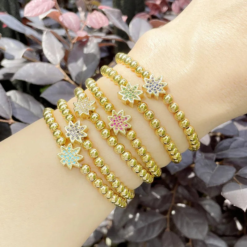 AS new European and American style leaf bracelet female copper gold-plated beaded elastic bracelet wholesale brg71