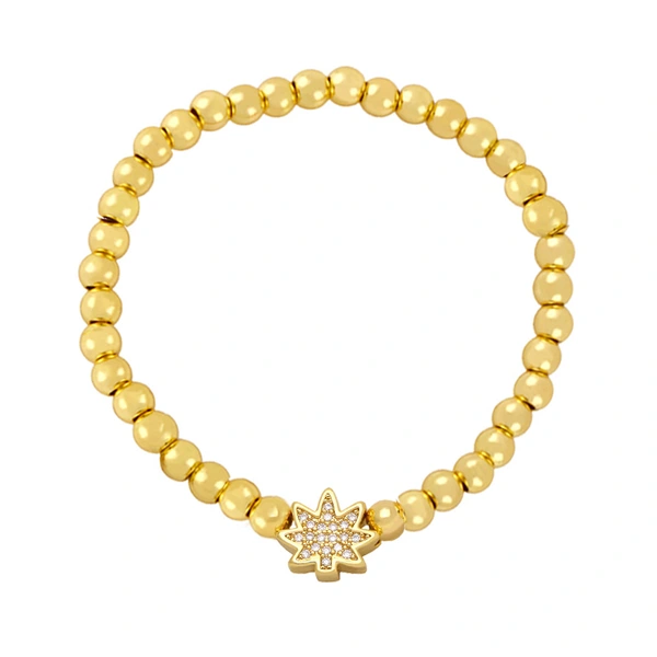 AS new European and American style leaf bracelet female copper gold-plated beaded elastic bracelet wholesale brg71