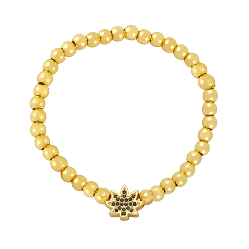 AS new European and American style leaf bracelet female copper gold-plated beaded elastic bracelet wholesale brg71
