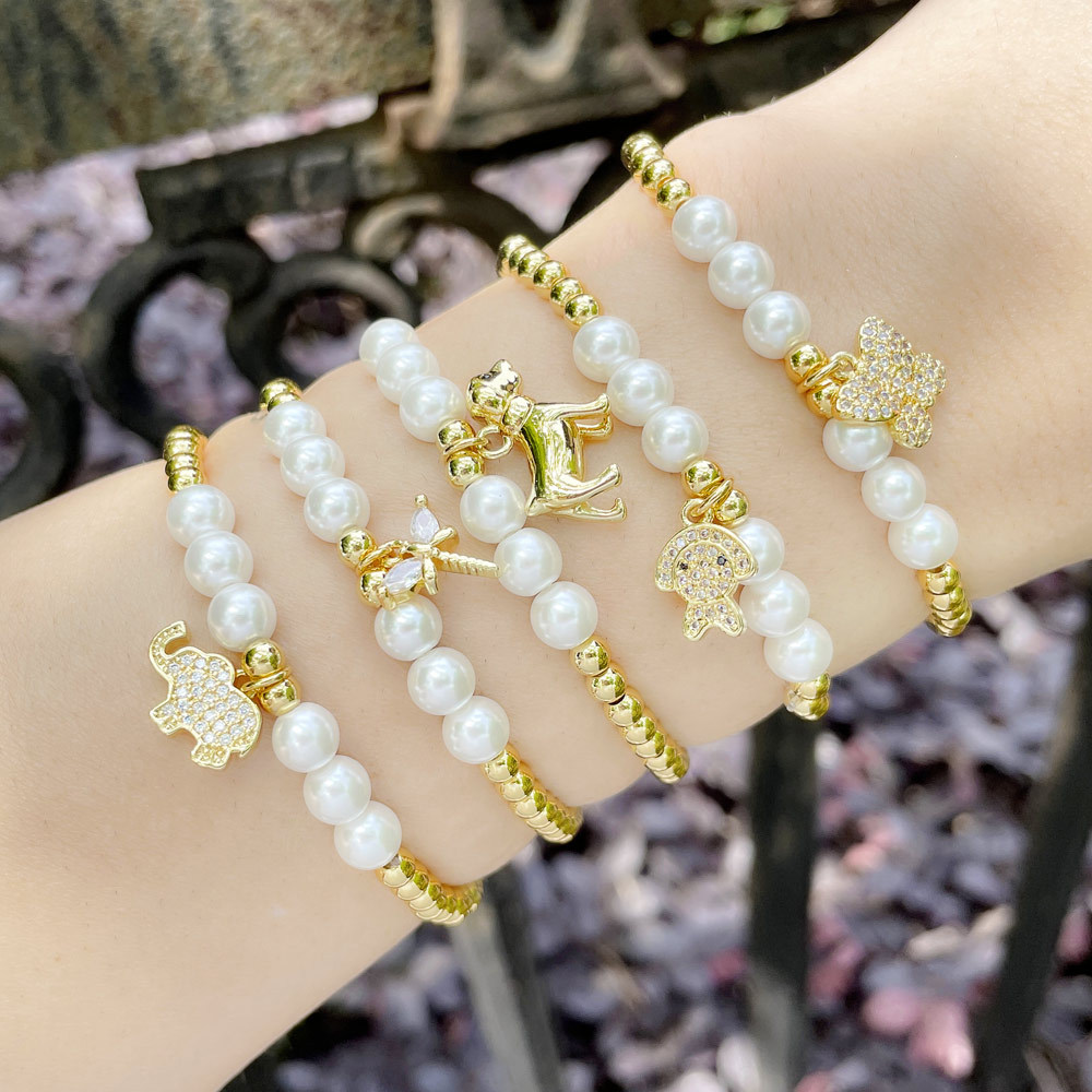 Clearance niche design round bead bracelet women's pearl bracelet puppy elephant pendant hand jewelry wholesale brg73