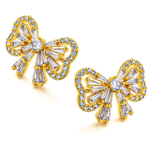 Sweet bow hollow design zircon earrings, trendy and exquisite earrings