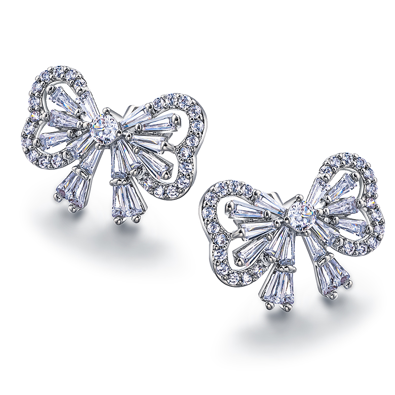 Sweet bow hollow design zircon earrings, trendy and exquisite earrings