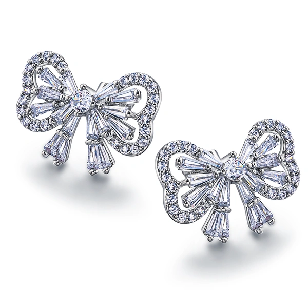 Sweet bow hollow design zircon earrings, trendy and exquisite earrings