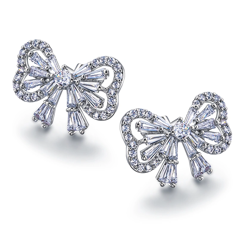Sweet bow hollow design zircon earrings, trendy and exquisite earrings