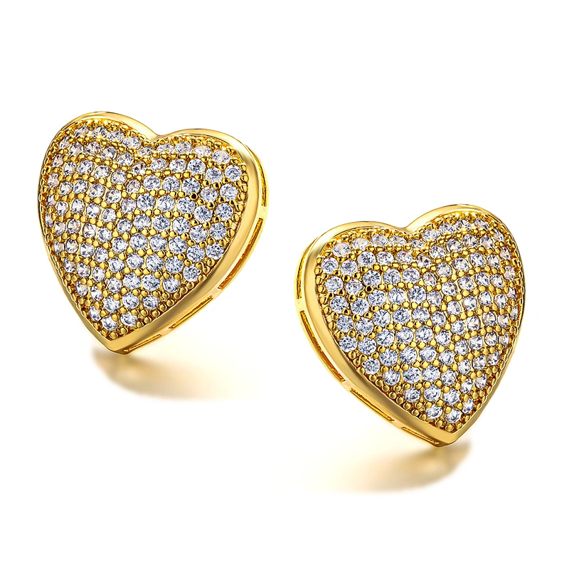 European and American style heart-shaped zircon earrings, high-end temperament earrings