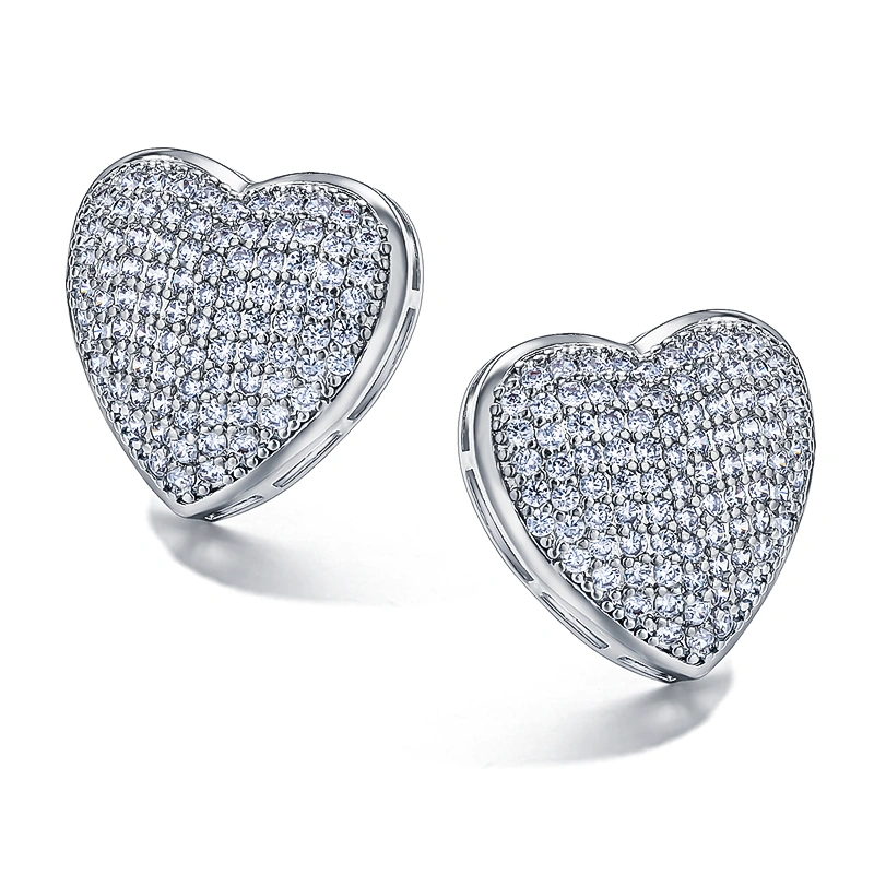 European and American style heart-shaped zircon earrings, high-end temperament earrings