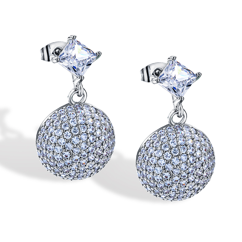 European and American style large diamond shaped zircon, round zircon earrings, light luxury high-end zircon earrings