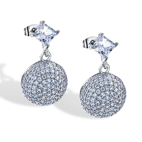 European and American style large diamond shaped zircon, round zircon earrings, light luxury high-end zircon earrings