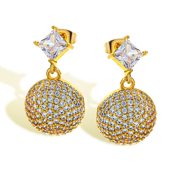 European and American style large diamond shaped zircon, round zircon earrings, light luxury high-end zircon earrings