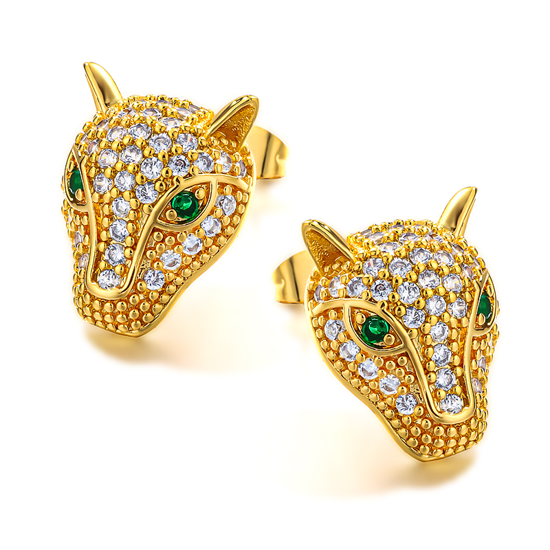 European and American cheetah shaped zircon earrings with wild charm, fashionable luxury style earrings