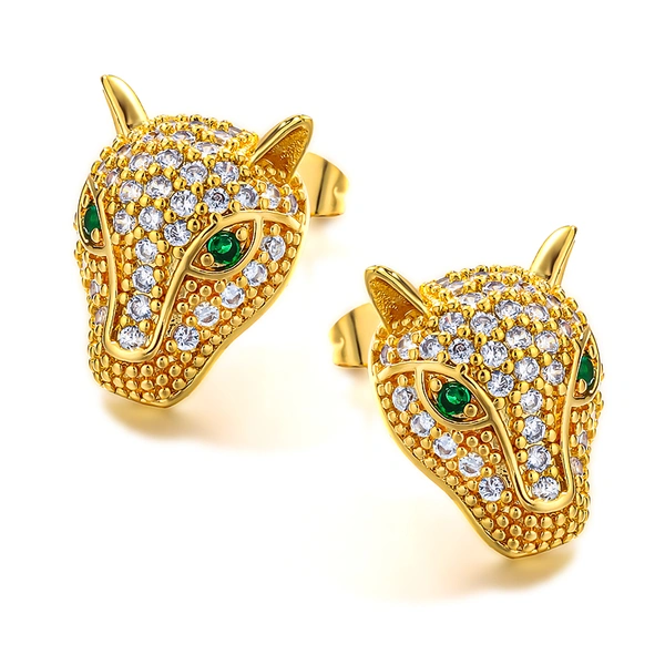 European and American cheetah shaped zircon earrings with wild charm, fashionable luxury style earrings
