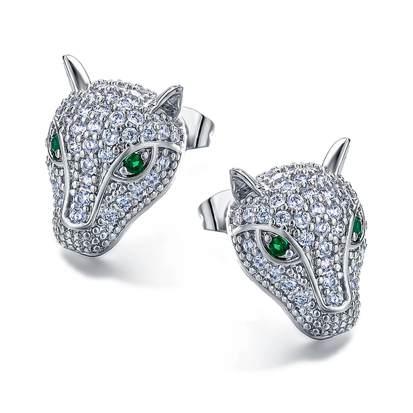 European and American cheetah shaped zircon earrings with wild charm, fashionable luxury style earrings