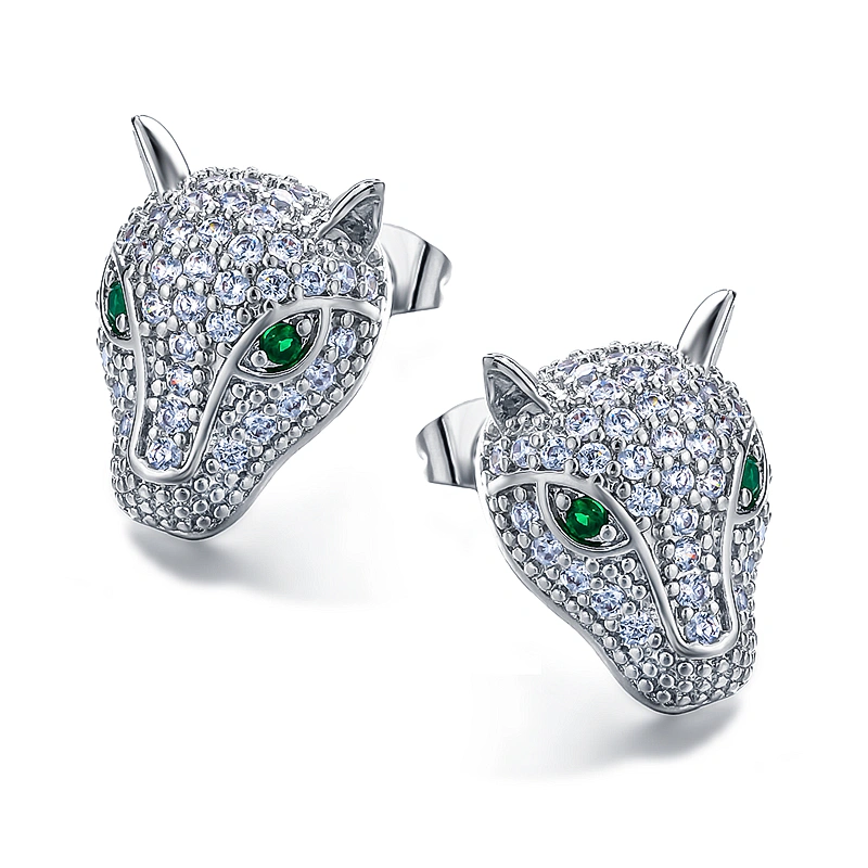 European and American cheetah shaped zircon earrings with wild charm, fashionable luxury style earrings