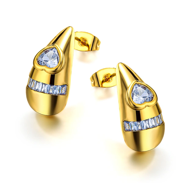 European and American style water droplet heart-shaped zircon earrings for women, fashionable and classic style earrings