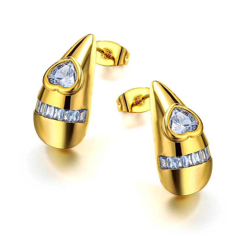European and American style water droplet heart-shaped zircon earrings for women, fashionable and classic style earrings