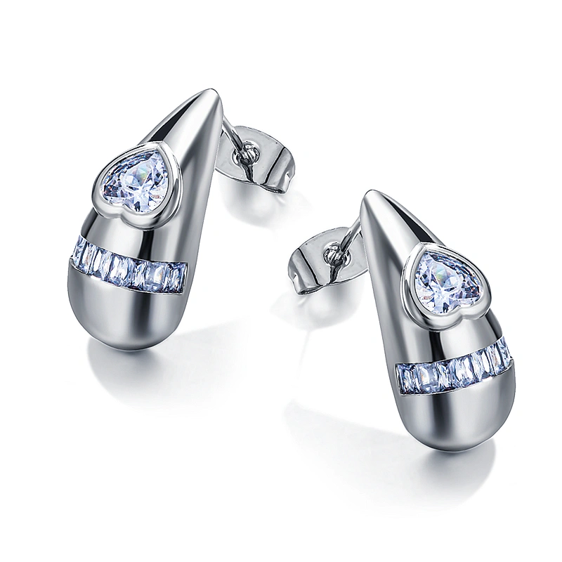 European and American style water droplet heart-shaped zircon earrings for women, fashionable and classic style earrings