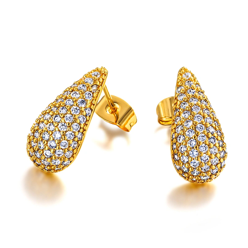 European and American style light luxury zircon earrings, shaped like water droplets, fashionable high-end earrings
