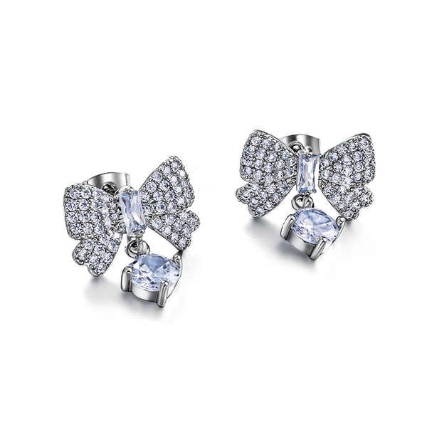 Sweet style bow zircon earrings, versatile and exquisite earrings