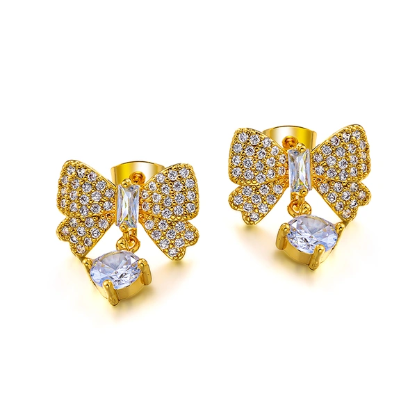 Sweet style bow zircon earrings, versatile and exquisite earrings