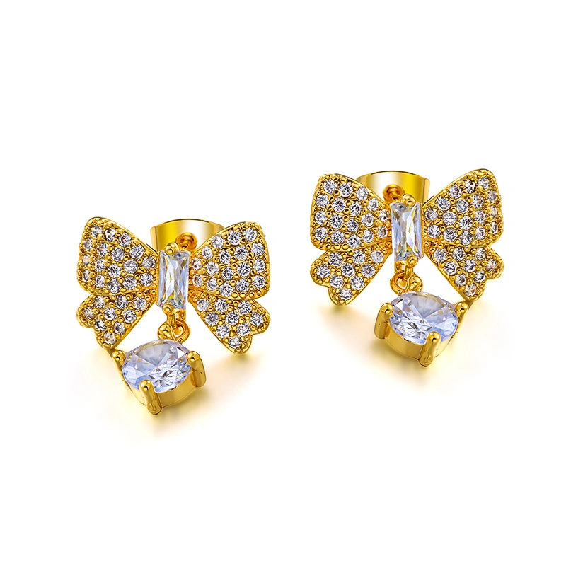 Sweet style bow zircon earrings, versatile and exquisite earrings