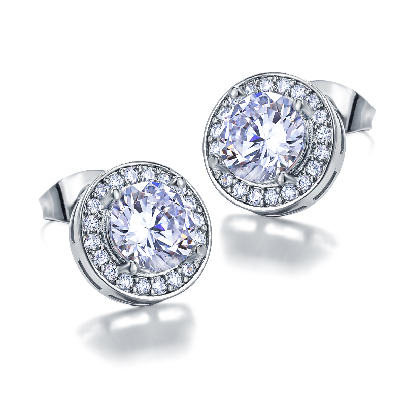 Large round zircon in European and American style, zircon earrings, popular high-end earrings