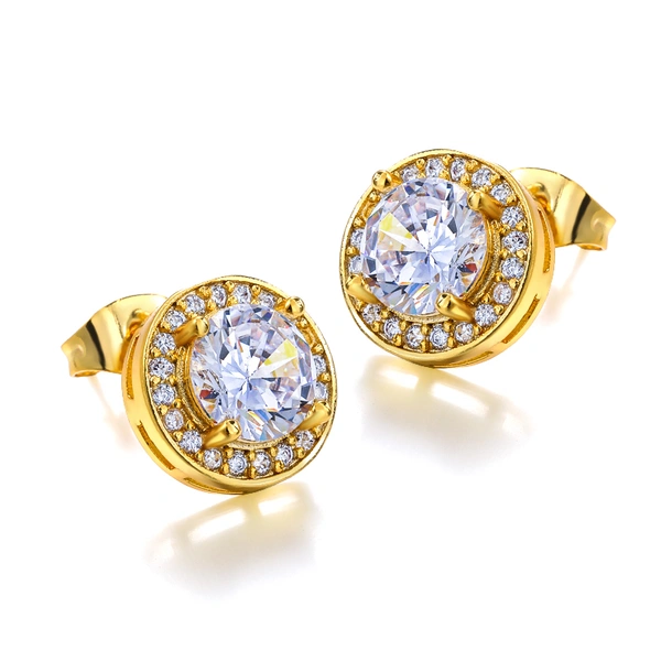 Large round zircon in European and American style, zircon earrings, popular high-end earrings