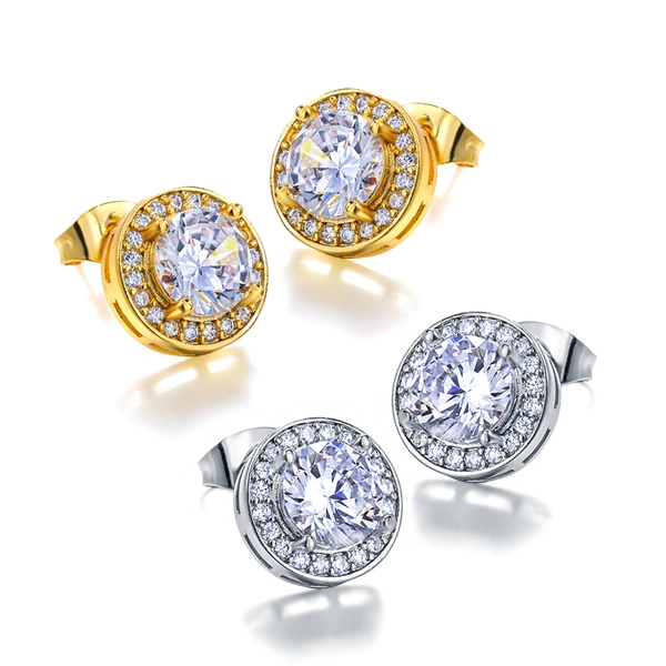 Large round zircon in European and American style, zircon earrings, popular high-end earrings