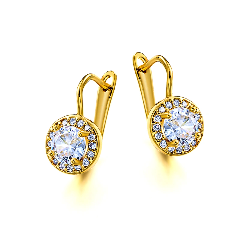 Round zircon earrings in European and American style, light luxury, high-end and atmospheric zircon earrings