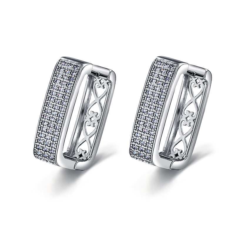 European and American retro zircon square earrings, gold hollowed out design earrings, classic mini full geometric earrings