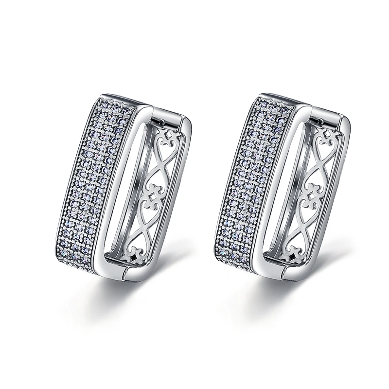 European and American retro zircon square earrings, gold hollowed out design earrings, classic mini full geometric earrings