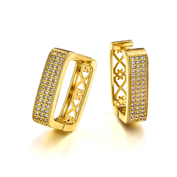European and American retro zircon square earrings, gold hollowed out design earrings, classic mini full geometric earrings