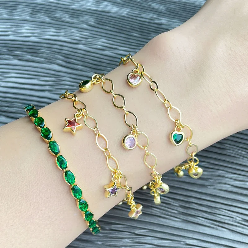 Clearance European and American hip-hop bracelet women inlaid with colored diamonds love round star five-pointed star pendant bracelet brh23