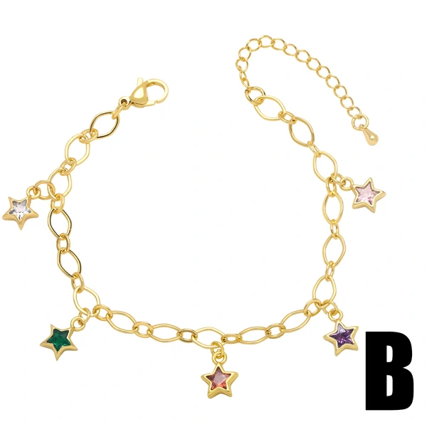 Clearance European and American hip-hop bracelet women inlaid with colored diamonds love round star five-pointed star pendant bracelet brh23