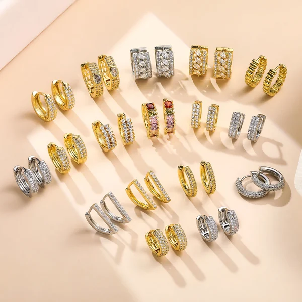 Affordable Hypoallergenic Jewelry 18k Gold Plated Setting Oval Cubic Zirconia Huggie Hoop Earring Women