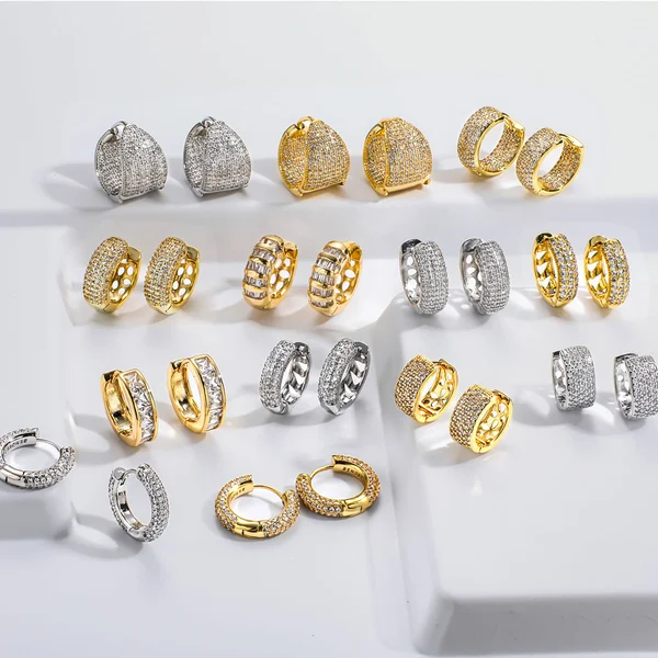 Copper Brass Cubic Zirconia Huggie Hoop Earrings Multi Pave Zircon Hoops 18K Gold Plated Fashion Jewelry for Women