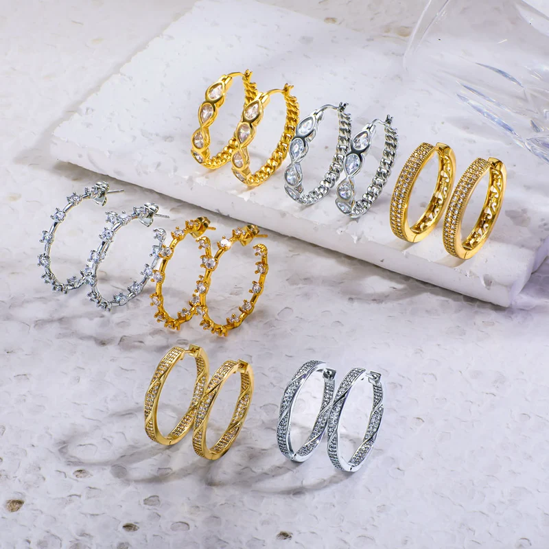 Women Brass Copper Cubic Zirconia Twisted Crystal-Embellished Styles Chic Non-Pierced Fashion Accessory