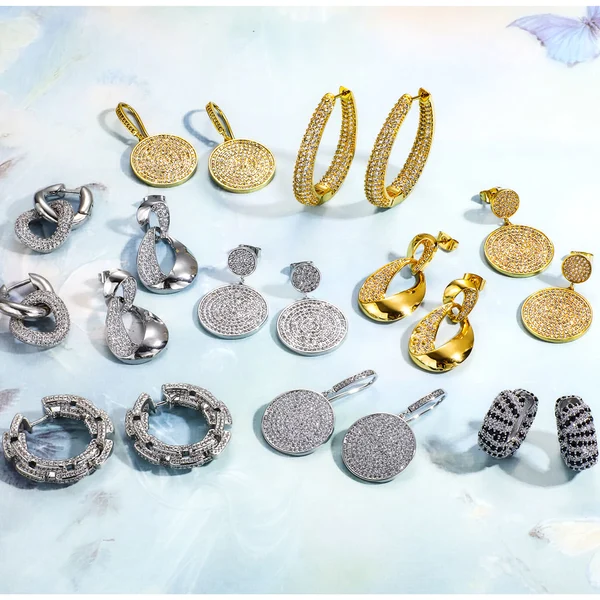 Iced Out CZ Huggie Hoop Earrings with Round Brilliant Cut Diamond Brass Copper Wedding Party Bridal Anniversary Gifts